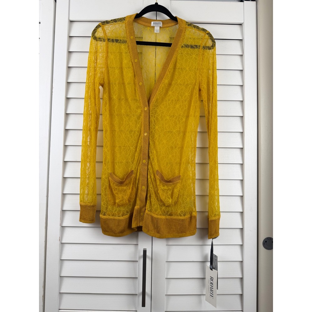 Rodarte Cardigan Women L Ochre Lace Button Front Long‎ Sleeve NEW